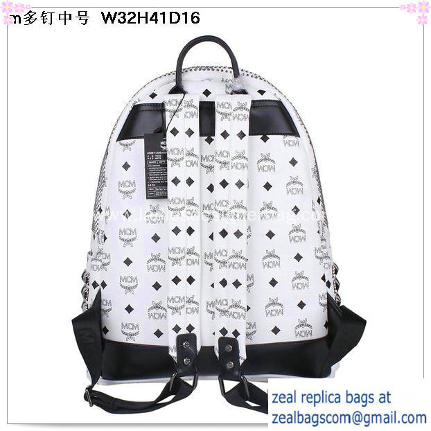 High Quality Replica MCM Medium Stark Front Studs Backpack MC4237 White - Click Image to Close